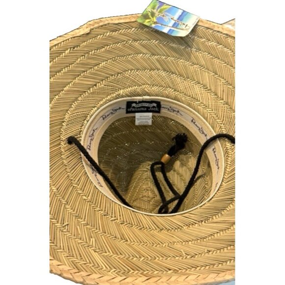 Panama Jack Rush Straw Lifeguard Sun Hat 4" Bound Big Brim Chin Cord Sz Lg NWT - Picture 7 of 10